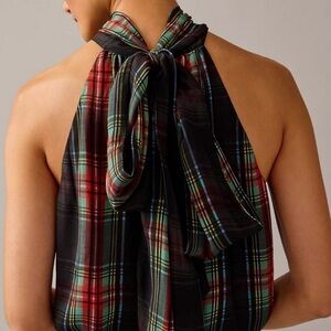 NEW J. Crew Halter Reno Top Neck Tie Stewart Tartan Chiffon Blend Size Large